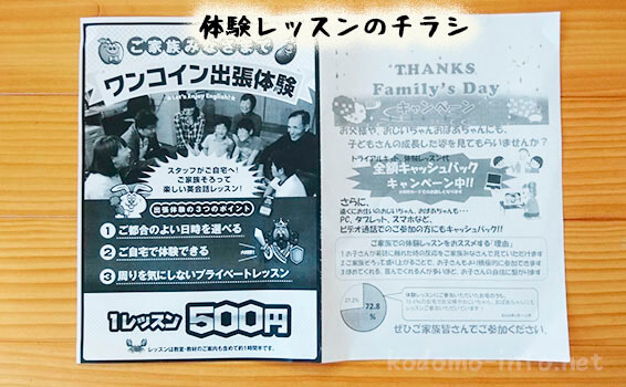 ペッピークッズクラブ・体験レッスンのチラシ